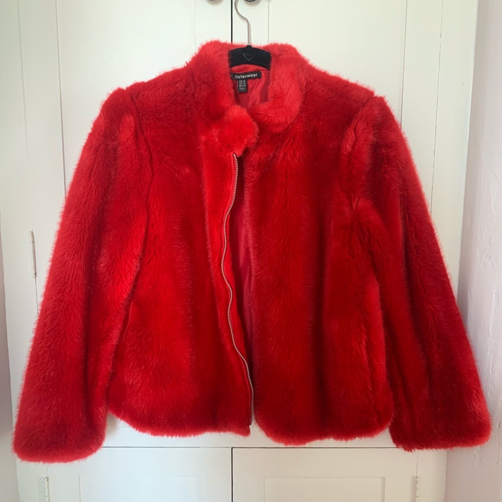 ZARA faux red fur coat